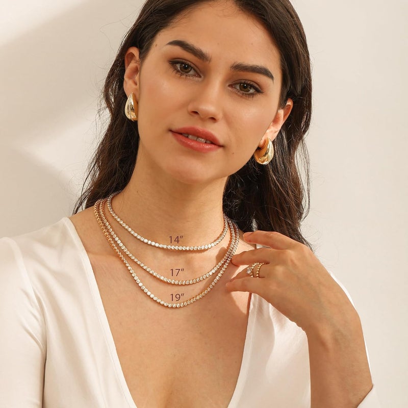 espere Round Bezel Tennis Necklace | 14K Yellow Gold Bezel Set Round CZ Chain Necklace 3 Carat | Classic Round-Cut Diamond Necklace CZ Tennis | Bridal Jewelry | Wedding Necklace | Bridal Necklace - Image 5
